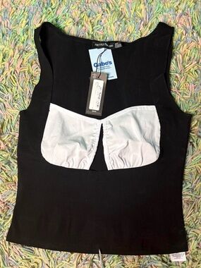 PrettyLittleThing Black Tank Top with White Inner Lining and Front Cutout